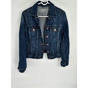 Gap 1969 Denim Jacket Dark Wash Trucker Style Button Front Size‎ S